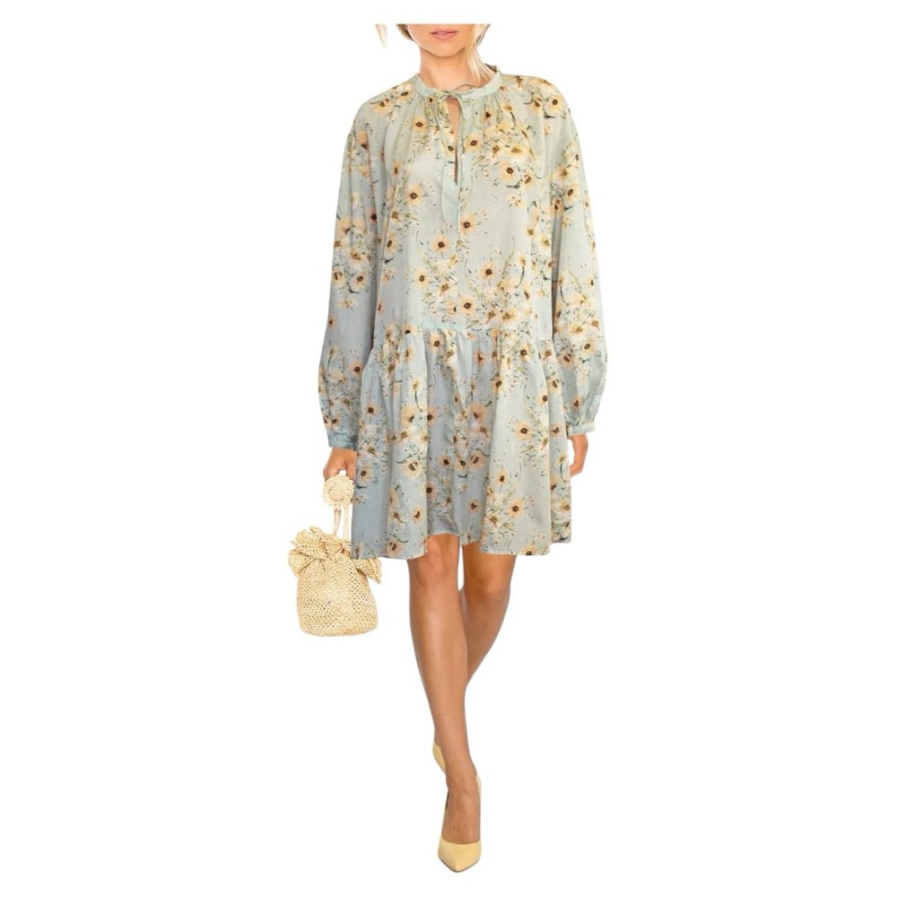 H&M Conscious Collection Spring 2019 Floral Balloon Sleeve Oversized Dress sz 6